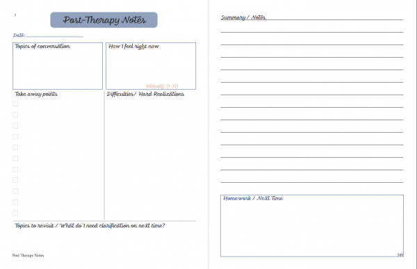 printable planner post therapy notes