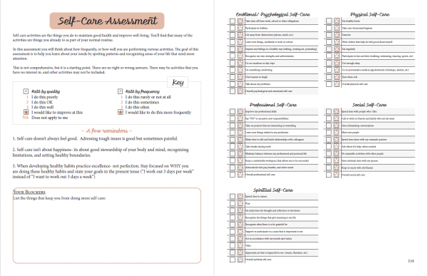printable planner self care assessment