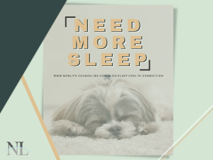Faded Photograph of puppy sleeping on a green background with words "Need More Sleep"