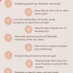 Pink infographic showing enneagram types 1-9 and highlighting how they set goals- read more on the blog