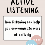 A rectangle with words in the center that read, Active Listening, how listening can help you communicate more effectively. Two comment speech bubbles in the bottom corner.