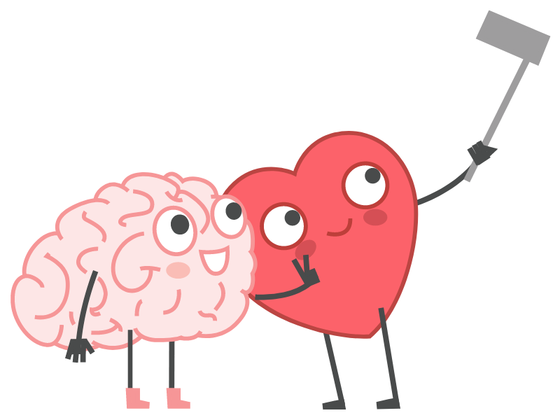 A cartoon heart and brain taking a selfie