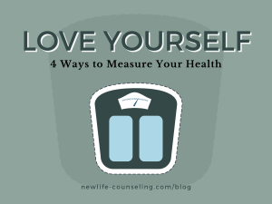 Blog title, Love Yourself, 4 Ways to Measure Your Health. A graphic of a weigh scale.