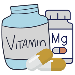 Blue bottle of vitamins and grey bottle of magnesium pills drawing | ADHD nutrition Guidelines