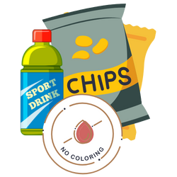 drawing of chip bag, yellow sports drink and "no coloring" symbol in front | ADHD nutrition Guidelines
