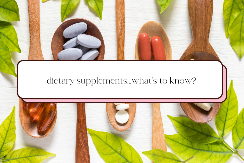 5 spoons alternating, each with supplements in them and a word bubble over the images reading "dietary supplements...what's to know?"